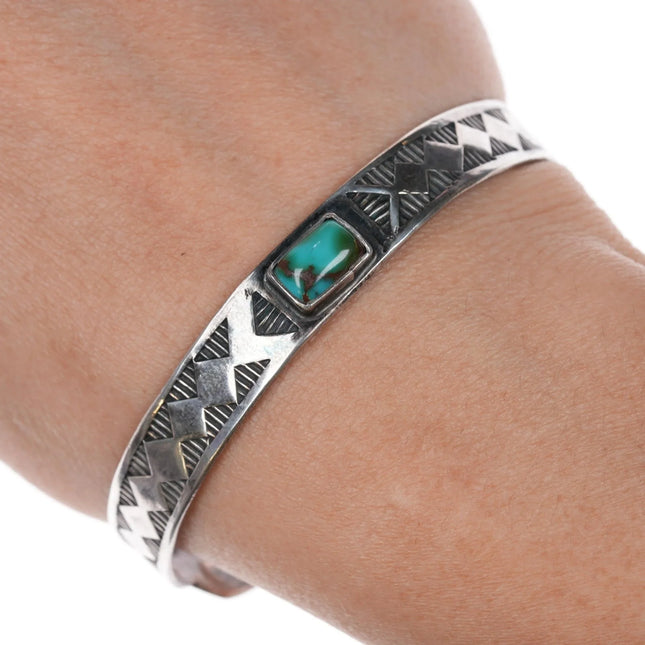 6.5" c1950's Navajo Arrow form silver Royston turquoise cuff bracelet - Estate Fresh Austin
