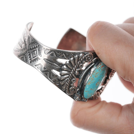 6.5" c1950's Navajo Curio silver and turquoise cuff bracelet - Estate Fresh Austin