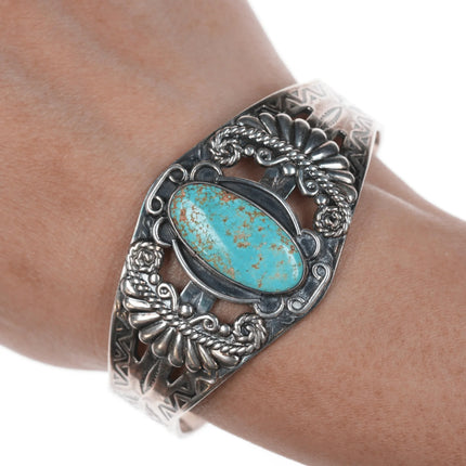 6.5" c1950's Navajo Curio silver and turquoise cuff bracelet - Estate Fresh Austin