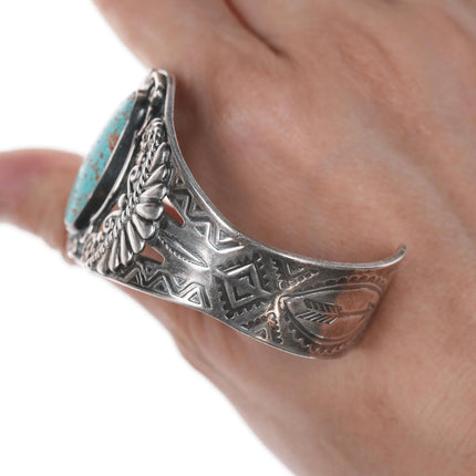 6.5" c1950's Navajo Curio silver and turquoise cuff bracelet - Estate Fresh Austin