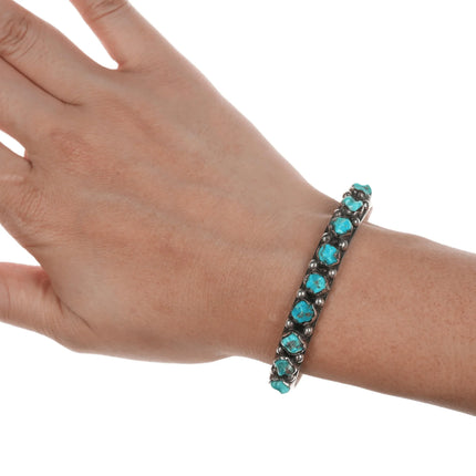 6.5" c1950's Zuni carved turquoise sterling row cuff bracelet - Estate Fresh Austin