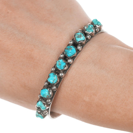 6.5" c1950's Zuni carved turquoise sterling row cuff bracelet - Estate Fresh Austin