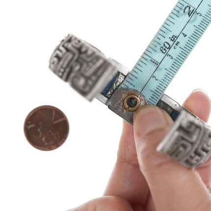 6.5" c1974 Luis Mojica Tufa Cast silver Lapis, Sodalite, and shell inlaid cuff bracelet - Estate Fresh Austin