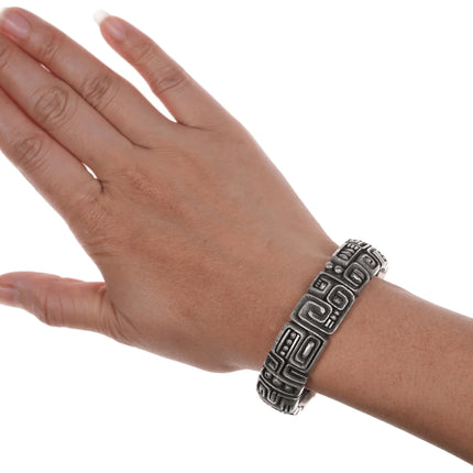 6.5" c1974 Luis Mojica Tufa Cast silver Lapis, Sodalite, and shell inlaid cuff bracelet - Estate Fresh Austin