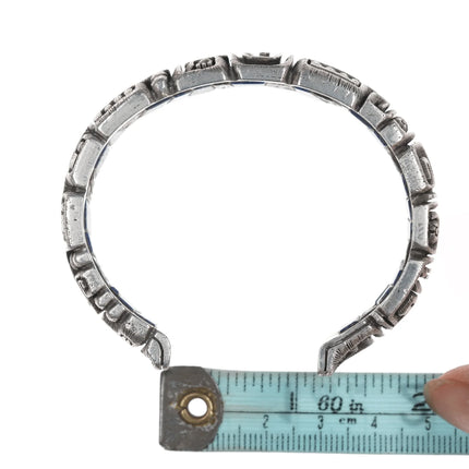 6.5" c1974 Luis Mojica Tufa Cast silver Lapis, Sodalite, and shell inlaid cuff bracelet - Estate Fresh Austin