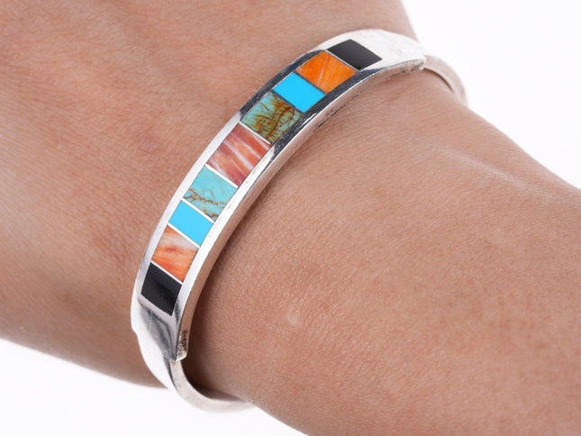 6.5" Carol Felley Southwestern sterling channel inlay bracelet - Estate Fresh Austin