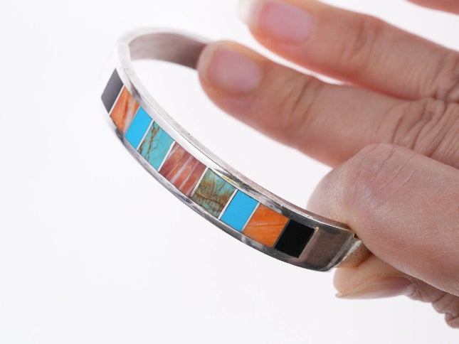 6.5" Carol Felley Southwestern sterling channel inlay bracelet - Estate Fresh Austin