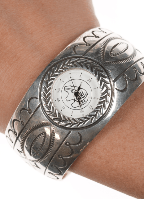 6.5" Carson Blackgoat Navajo sterling watch cuff bracelet hand stamped - Estate Fresh Austin