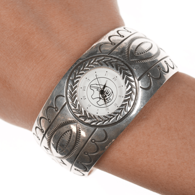 6.5" Carson Blackgoat Navajo sterling watch cuff bracelet hand stamped - Estate Fresh Austin