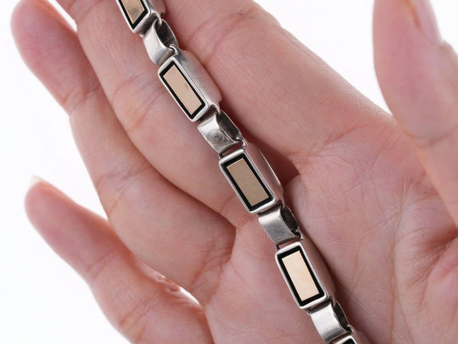 6.5" Christin Wolf Native American 14k gold and sterling bracelet - Estate Fresh Austin