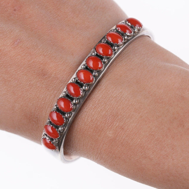 6.5" Darrin Livingston Navajo Mediterranean Coral and sterling bracelet - Estate Fresh Austin