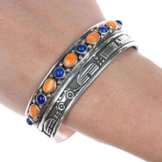 6.5" David Reeves Navajo Sterling lapis, and spiny oyster bracelet - Estate Fresh Austin