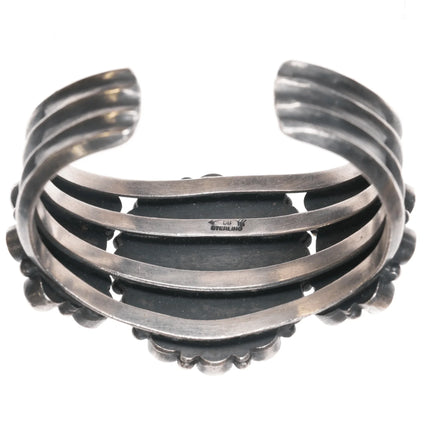 6.5" DB Heavy Native American sterling turquoise cluster cuff bracelet - Estate Fresh Austin