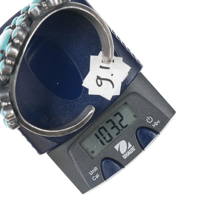6.5" DB Heavy Native American sterling turquoise cluster cuff bracelet - Estate Fresh Austin