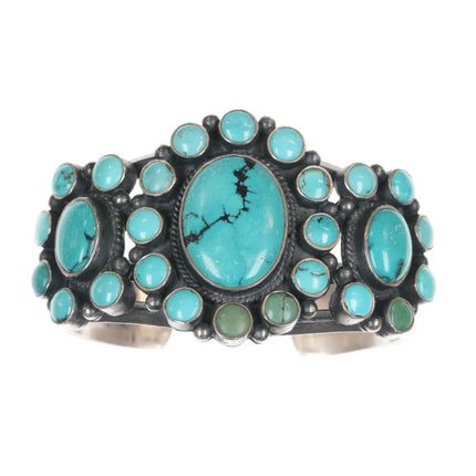 6.5" DB Heavy Native American sterling turquoise cluster cuff bracelet - Estate Fresh Austin