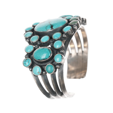 6.5" DB Heavy Native American sterling turquoise cluster cuff bracelet - Estate Fresh Austin