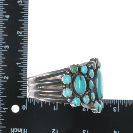 6.5" DB Heavy Native American sterling turquoise cluster cuff bracelet - Estate Fresh Austin