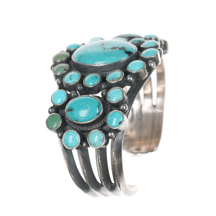 6.5" DB Heavy Native American sterling turquoise cluster cuff bracelet - Estate Fresh Austin