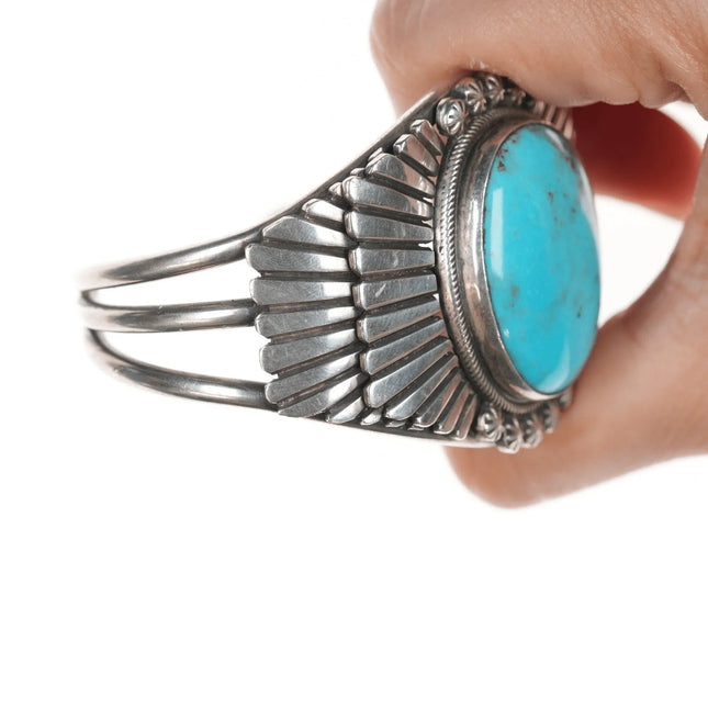 6.5" Ernest Bilagody Navajo silver and turquoise cuff bracelet - Estate Fresh Austin