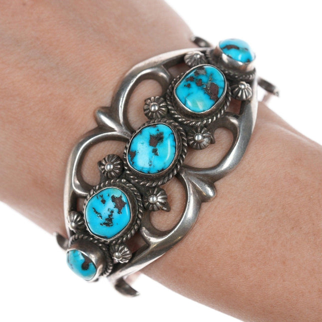 6.5" Frank Chee Navajo Cast silver and turquoise bracelet - Estate Fresh Austin