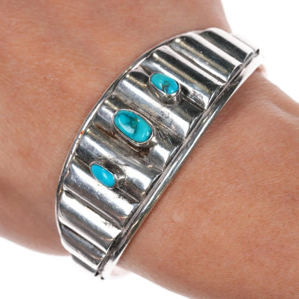 6.5" GBJ Vintage Native American sterling cuff bracelet with turquoise - Estate Fresh Austin