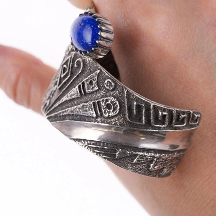 6.5" Harold Lovato (1954-1997) Kewa Tufa cast silver lapis cuff bracelet - Estate Fresh Austin