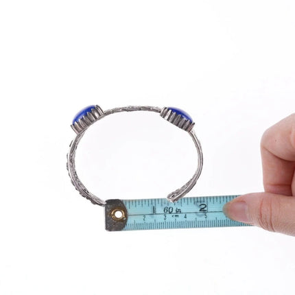 6.5" Harold Lovato (1954-1997) Kewa Tufa cast silver lapis cuff bracelet - Estate Fresh Austin