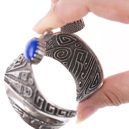 6.5" Harold Lovato (1954-1997) Kewa Tufa cast silver lapis cuff bracelet - Estate Fresh Austin