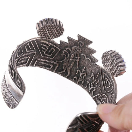 6.5" Harold Lovato (1954-1997) Kewa Tufa cast silver lapis cuff bracelet - Estate Fresh Austin