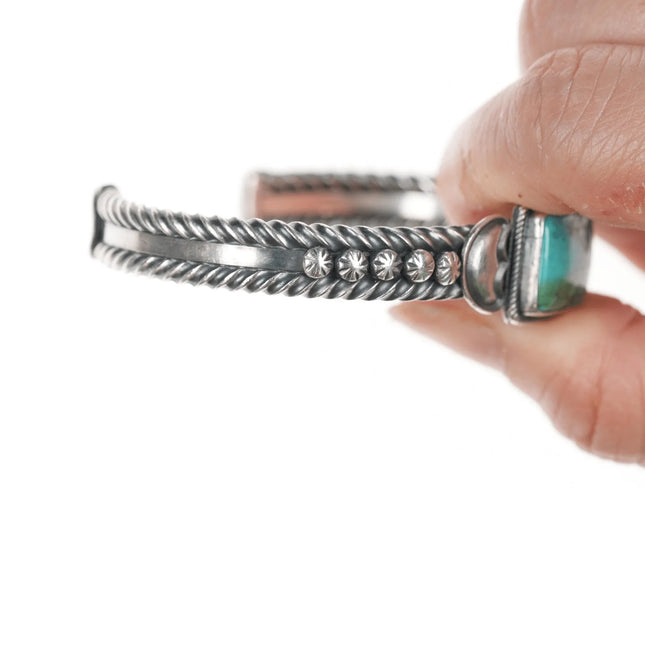 6.5" Harry Morgan (1947-2008) Navajo Sterling twisted wire cuff bracelet with turquoise - Estate Fresh Austin