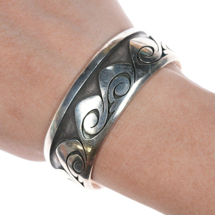 6.5" Hopi Robert Lomadapki (1942 - 2015) Joshweseoma Overlay sterling bracelet - Estate Fresh Austin