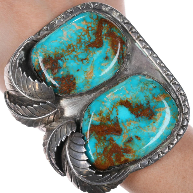 6.5" Huge 60's-70's Nevada turquoise sterling cuff bracelet - Estate Fresh Austin