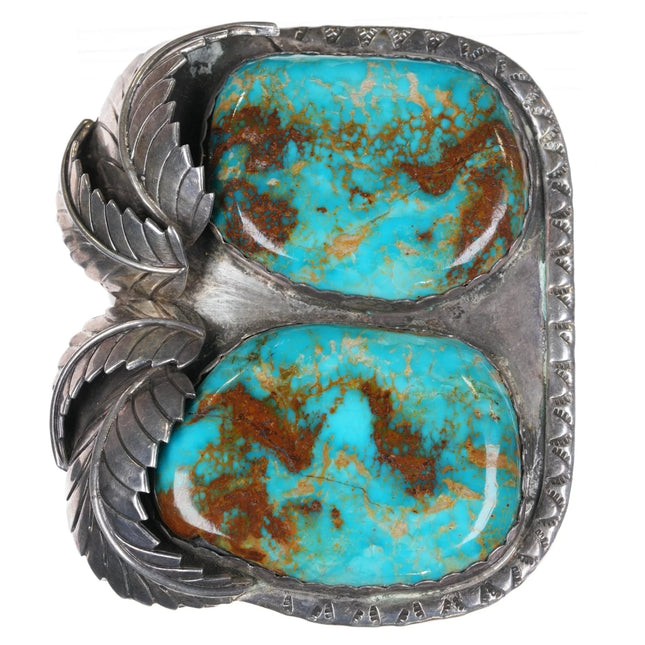 6.5" Huge 60's-70's Nevada turquoise sterling cuff bracelet - Estate Fresh Austin