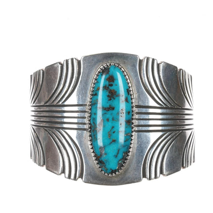 6.5" Huge Steve Yellowhorse sterling high grade turquoise cuff bracelet - Estate Fresh Austin