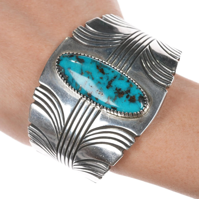 6.5" Huge Steve Yellowhorse sterling high grade turquoise cuff bracelet - Estate Fresh Austin
