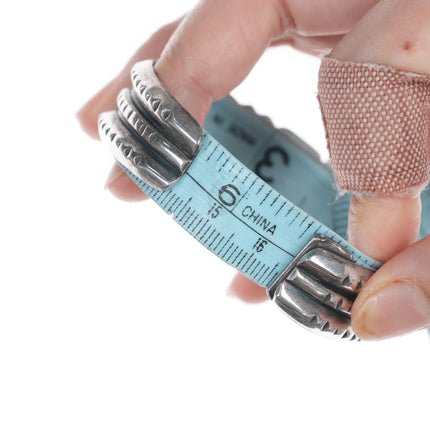 6.5" J Spencer Navajo for Atkinson Trading Company silver turquoise, and coral row cuff bracelet - Estate Fresh Austin