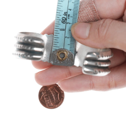 6.5" J Spencer Navajo for Atkinson Trading Company silver turquoise, and coral row cuff bracelet - Estate Fresh Austin
