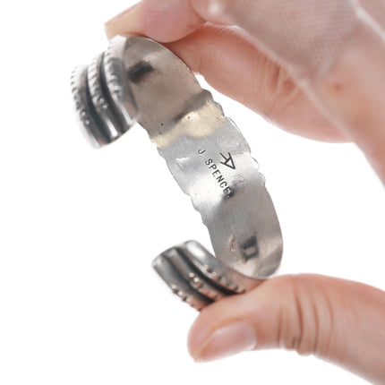 6.5" J Spencer Navajo for Atkinson Trading Company silver turquoise, and coral row cuff bracelet - Estate Fresh Austin