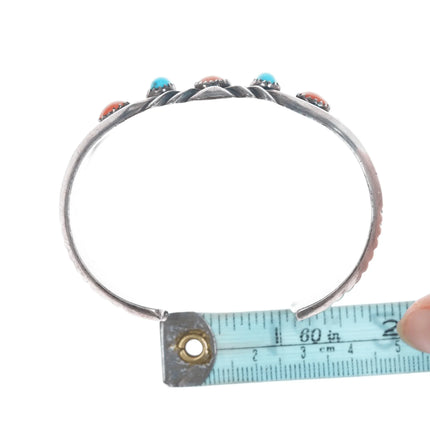 6.5" J Spencer Navajo for Atkinson Trading Company silver turquoise, and coral row cuff bracelet - Estate Fresh Austin