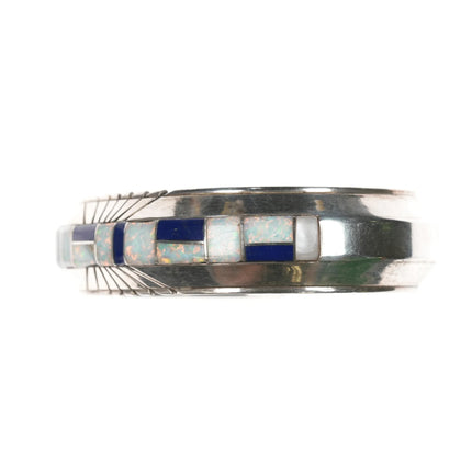 6.5" JB Native American sterling channel inlay Opal and Lapis cuff bracelet - Estate Fresh Austin
