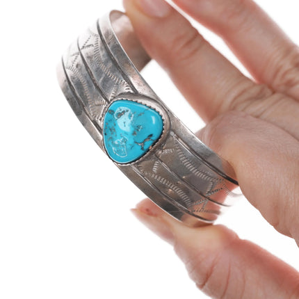 6.5" Johnson Navajo silver and turquoise cuff bracelet - Estate Fresh Austin