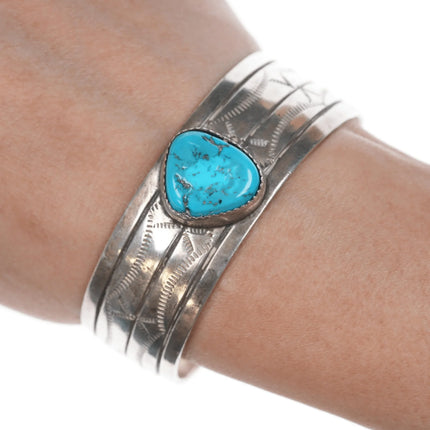 6.5" Johnson Navajo silver and turquoise cuff bracelet - Estate Fresh Austin