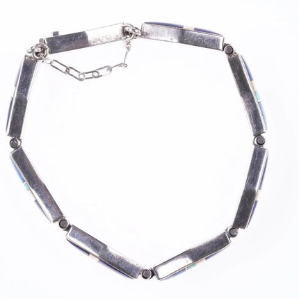 6.5" Kenneth Bitsie Navajo Lapis Opal sterling channel inlay link bracelet - Estate Fresh Austin