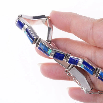 6.5" Kenneth Bitsie Navajo Lapis Opal sterling channel inlay link bracelet - Estate Fresh Austin