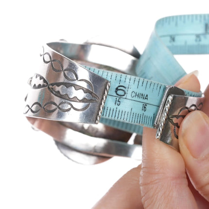 6.5" Large 1940's Navajo Petrified wood sterling cuff bracelet - Estate Fresh Austin