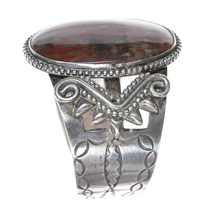 6.5" Large 1940's Navajo Petrified wood sterling cuff bracelet - Estate Fresh Austin