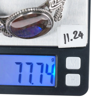 6.5" Large 1940's Navajo Petrified wood sterling cuff bracelet - Estate Fresh Austin