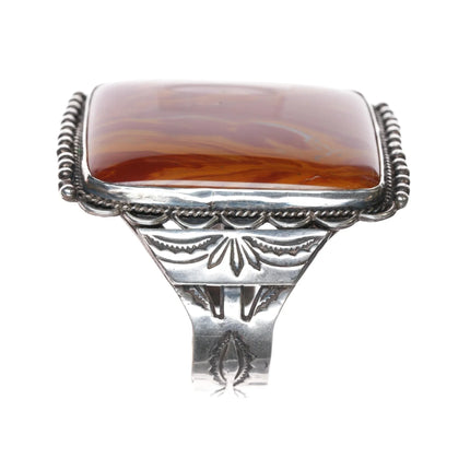 6.5" Large 40's-50's Native American silver agate cuff bracelet - Estate Fresh Austin