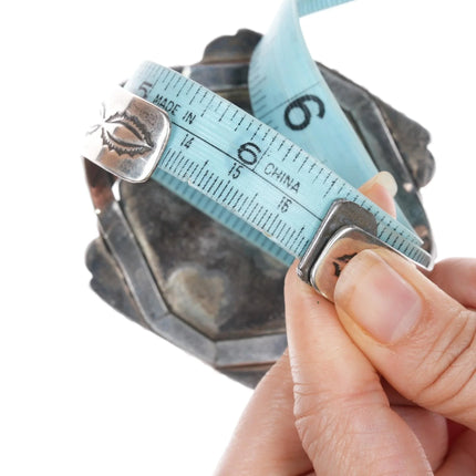 6.5" Large 40's-50's Native American silver agate cuff bracelet - Estate Fresh Austin