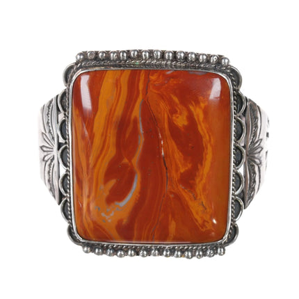 6.5" Large 40's-50's Native American silver agate cuff bracelet - Estate Fresh Austin